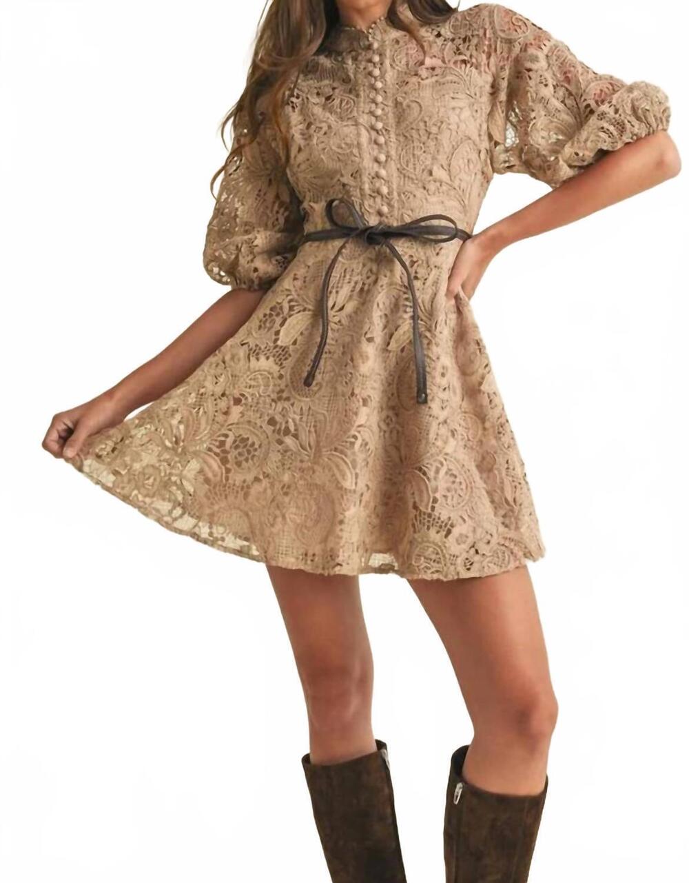 NEW EB LUXE crochet lace victorian style mini dress in beige